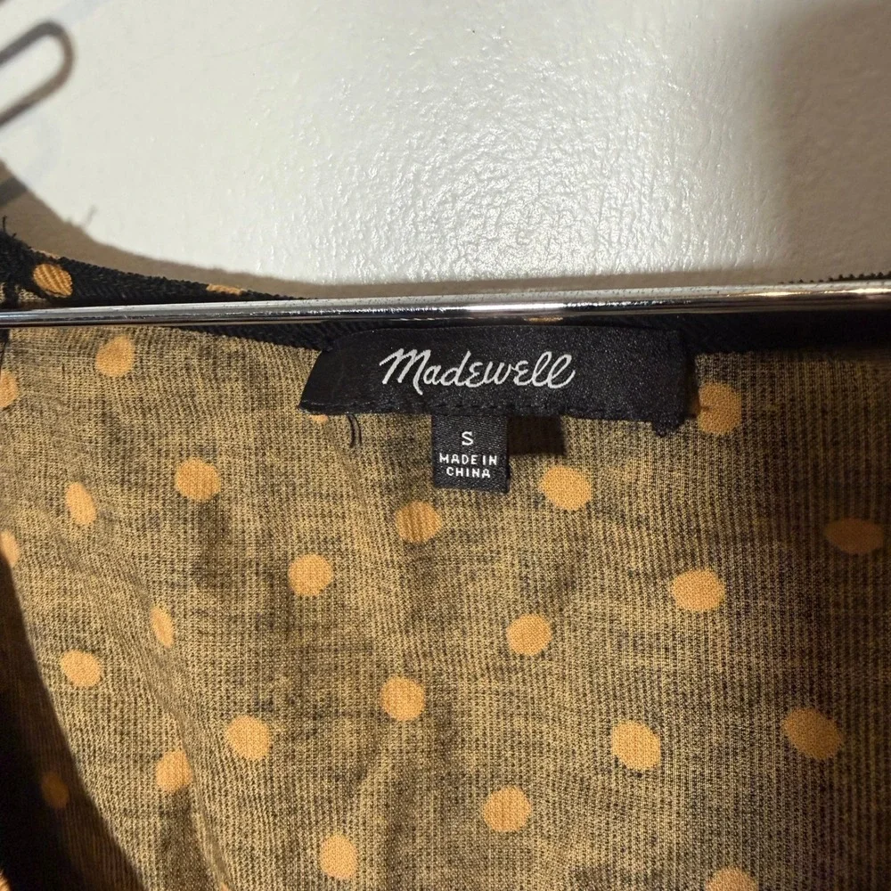 Madewell Wrap Top Womens Small Black Polka Dot Puff Sleeve Corduroy